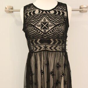 Free People Black Printed Sheer Tulle Slip Dress Size M